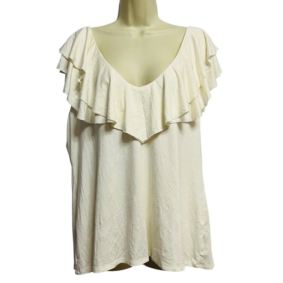 Rachel Pally Amber Top Plus Size 2X Ivory Ruffle V-Neck NWT $167 Modal Blend - Picture 1 of 14